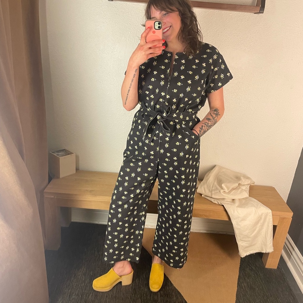 No. 6 Denim Floral Jumpsuit with removable tie